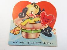 Vintage Valentine Day Card Die Cut Anthropomorphic Dog In Hat Used C7502 picture