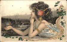 Beautiful Woman Art Nouveau Bird TUCK Art Series 283 c1905 Postcard picture