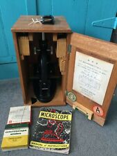 VINTAGE OLYMPUS TOKYO JAPAN OIC #117965 MICROSCOPE IN WOODEN CARRYING BOX /ACCS picture