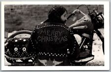 Motorcycle Biker Merry Christmas Jacket 1980 RPPC Real Photo Postcard picture