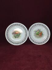 VINTAGE HAND PAINTED FRUIT DECORATIVE CHINA PLATES UNMARKED (2) with Gold Trim picture