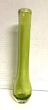 Retro 1970’s Emerald Green Glass Round Clear Base Vase Tall 12
