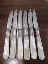 SIX LANDER'S FRARY & CLARK MOTHER OF PEARL HANDLE STERLING BAND 6 1/4'' KNIVES picture