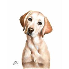 ✿ ORIGINAL Oil Dog Portrait Painting YELLOW LABRADOR RETRIEVER LAB Signed Art picture