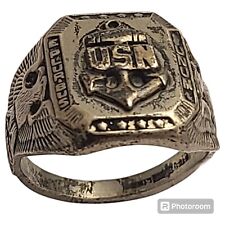 WWII USN Sterling Silver Antique US Navy Military Signet Ring Size11 picture