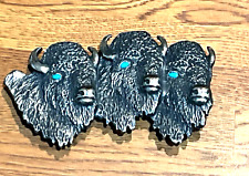 🔥Rare🔥 ARNOLD GOLDSTEIN 3D SILVER BELT BUCKLE Turquoise eye Buffalo Bison Head picture