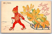 Swedish Artist Aina Stenberg~New Year~Boy In Red Pulls Sled Of Giant Daffodils picture
