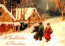 PFB Christmas No. 9001 Couple in Snowy Winter Scene 1909 Antique Postcard  2782 picture