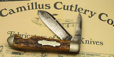 Antique 1910-1940 Camillus Four Line Stamp Easy Open Jack Knife Nice Bovine Bone picture