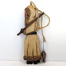 Rustic Fishing Santa Ornament by Lou Resin Carved Wood Look Woodland Primitive picture
