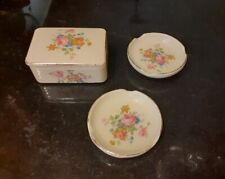 Vintage Porcelain Cigarette Box and 2 Matching Ashtrays picture