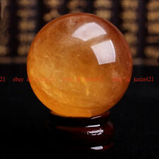  Natural Citrine Calcite Quartz Crystal Sphere Ball Healing Gemstone +Stand picture