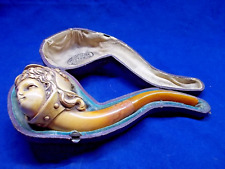 🔴SMOKED MEERSCHAUM ROMAN SOLDIER PIPE HAND CARVED OVER 100 YEARS OLD & CASE picture