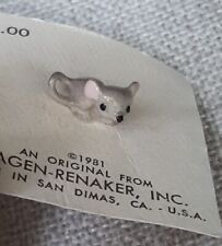 1981 Vintage Miniature Hagen Renaker Baby Mouse Rat on Card Curved Tail Tiny USA picture