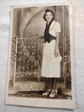 Pretty Young Teen Girl RPPC Postcard Standing by Gate Clutch Purse Heels Detroit picture