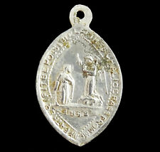 Antique English Religious Medal Jesus Angel Mary w Swords Piercing her Heart picture