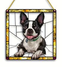 Boston Terrier Suncatcher, Acrylic Dog  Window Hanging Art 7.9 X 7.9 picture