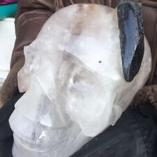 18.3 lb Oversized natural quartz black tourmaline carved crystal skull Reiki picture