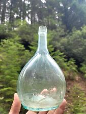 1850s Handblown Historical Flask☆Aqua Pontiled Hunter Fisherman Calabash Flask picture