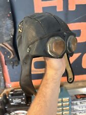 Antique Vintage Motorcycle Aviation Skull Cap Goggles Leather Medium Racing Hat picture