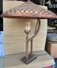 Vintage Bamboo Rattan Tiki Lamp Thatched Shade South Pacific VERY RARE MCM picture