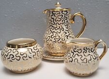 Sudlow's Burslem Full Tea Set Teapot Sugar Cremier Vintage Gold 1950's  picture