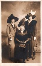 VINTAGE POSTCARD TWO SISTERS AND MOTHER IN REAL PHOTO POSE ON BOARDWALK c. 1910 picture