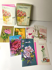 12 Vintage Birthday Greeting Cards Fantusy Floral 1970's 10 envelopes box Unused picture