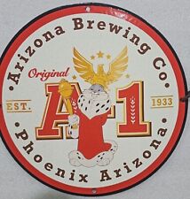 ORIGINAL A1 ARIZONA BREWING COMPANY MICKEY MOUSE OIL GAS PORCELAIN ENAMEL SIGN. picture