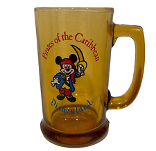 Walt Disney Pirates of the Caribbean Amber Glass Beer Mug/Stein Mickey Mouse VTG picture