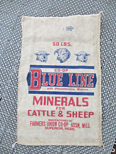 Blue Line Mineral Cattle Sheep Seed Bag Farmers Union Superior Nebraska picture