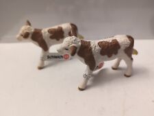 Schleich SIMMENTAL CALF Baby Cow 2015 Farm Figures Brown & White Set Of Two picture