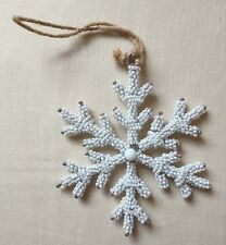 Handmade Beaded Hanging Christmas Ornaments Snowflake White 4.5