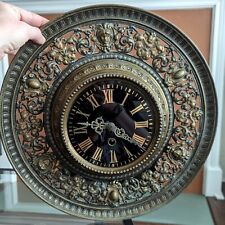 1880s French Antique Wall Clock Large Statement Ornate Bronze Art Cameo 19th Cen picture