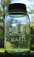 Vtg 1910~1914 BALL PERFECT MASON (BOYD REWORK BLOCK LETTER) GREEN QT CANNING JAR picture
