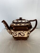 Vintage 9” Enamel Copper Luster Floral Teapot picture