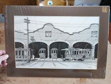 Trolley Cars 1908 Signed Numbered Art Print JC Coyle Matted Garage Station 14x20 picture