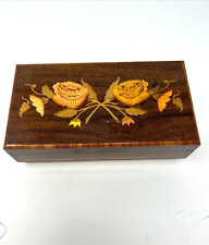 VINTAGE INLAID WOOD MUSIC BOX WITH FLOWERS MADE IN ITALY picture