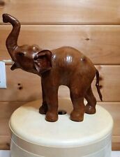 Vintage 1970's Tan Leather Wrapped Elephant Statue 12
