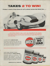 1957 Amoco Gas Penn Motor Oil It Takes 2 to Win Race Car VINTAGE PRINT AD picture