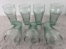 7 Vintage Coca Cola Coke Glasses Green Pebbled Hammered Finish 6