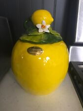Bright Yellow Ceramic Lemon Jar with Lid Handmade in Italy picture