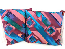 Vtg 80s 90s Throw Pillows Set of 2 Geometric Colorful Blue Pink Red Purple 16x12 picture