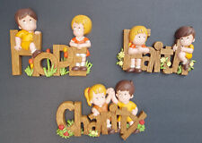Vintage 1982 Burwood 3D Wall Plaques Faith, Hope, Charity Retro Kids Wall Decor picture