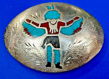 Bird Man Native American Indian Vintage Inlay Turquoise coral Inlaid Belt Buckle picture