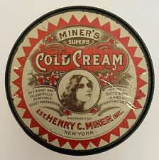 Vintage Cold Cream Tin Can, Henry C Miner Inc Knickerbocker Pharmacy Broadway NY picture