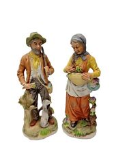 Vintage Large Porcelain Farmer & Wife Figurines Taiwan Nice Detail And Colors  picture
