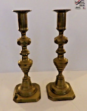 Vintage Old Pair (2) Heavy Brass Candlesticks Candle Holders Great Patina picture
