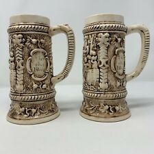 Vintage 1969 Arnels 3D Ceramic German Beer Stein Set of 2 Mugs  picture