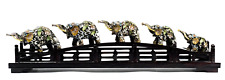 Vintage Chinese Cloisonne Elephant Figurines on Carved Wooden Bridge  picture